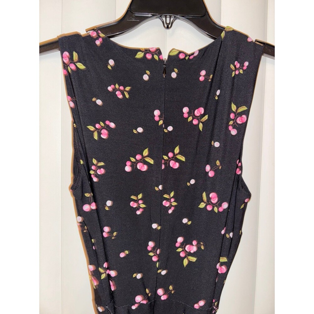 Anne Klein cherry pattern navy blue midi  dress